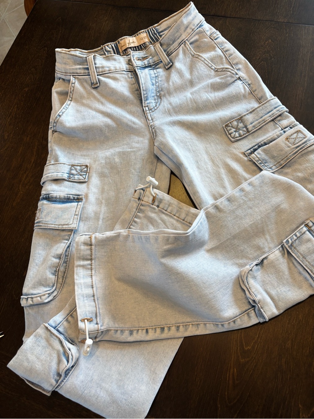 Acid Snow Bleach Wash Straight Leg Cargo Utility Pant Jeans Sz 0 Tomboy Retro